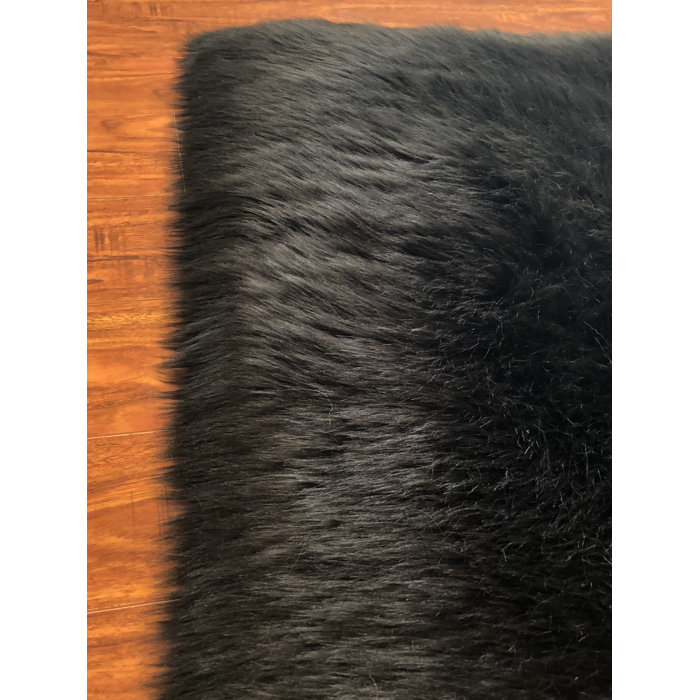 Union Rustic Wigley Faux Sheepskin Black Rug Wayfair